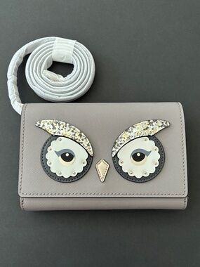 Kate Spade Star Bright Cityscape Owl Summer Taupe Leather Purse / Clutch - NEW
